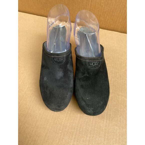 UGG Womens Abbie 5772 Black Suede Clogs Wooden Heel Size 8 Mule Slip on heel - Picture 11 of 16
